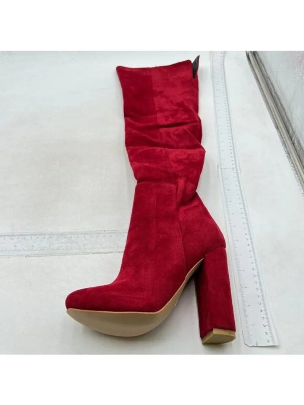 FSJ Women Over The Knee Chunky High Heels Stretch Thigh High Long Boot Red